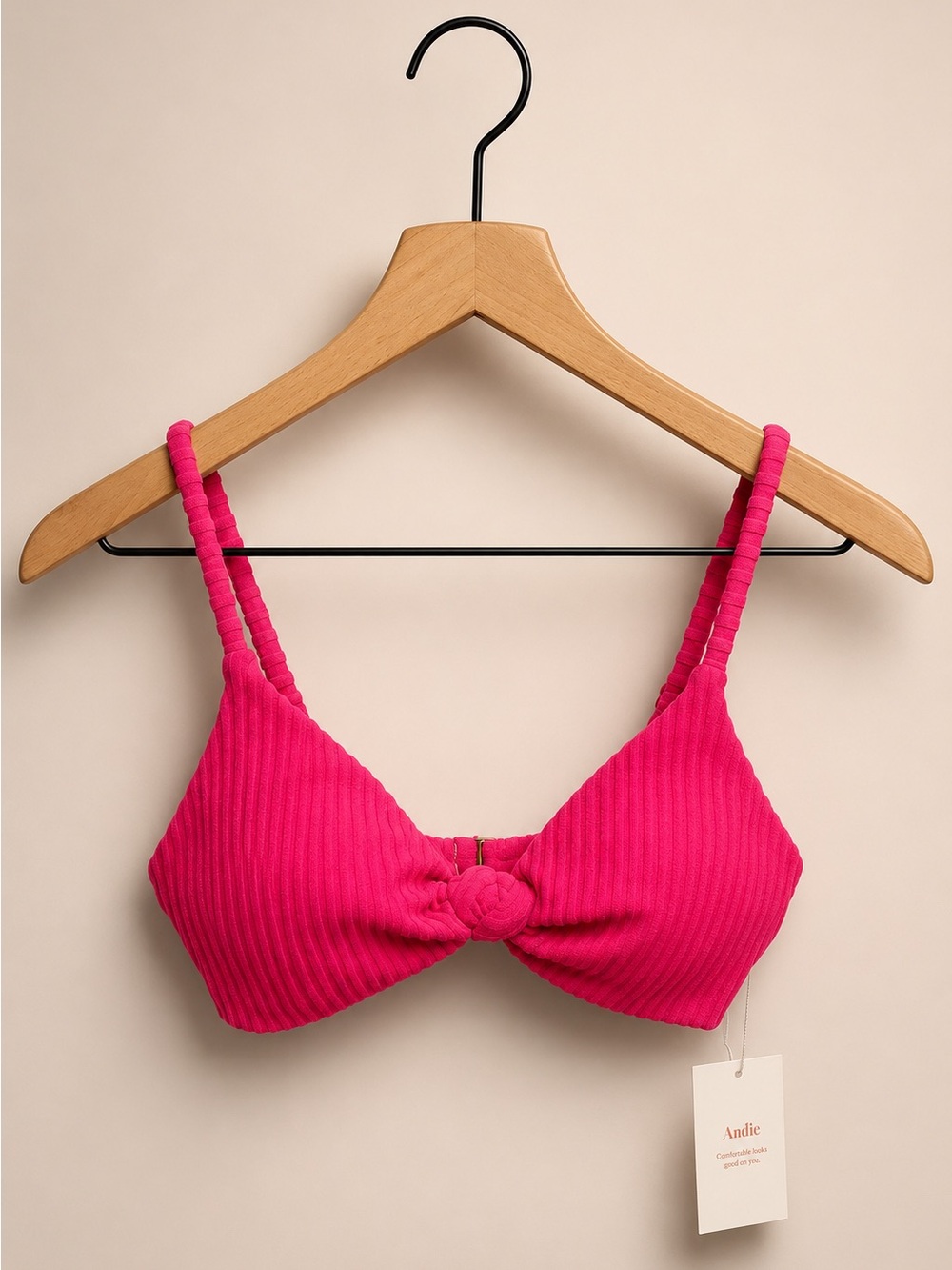 Andie Santorini Terry Fuchsia Rib-Knot Bikini Top